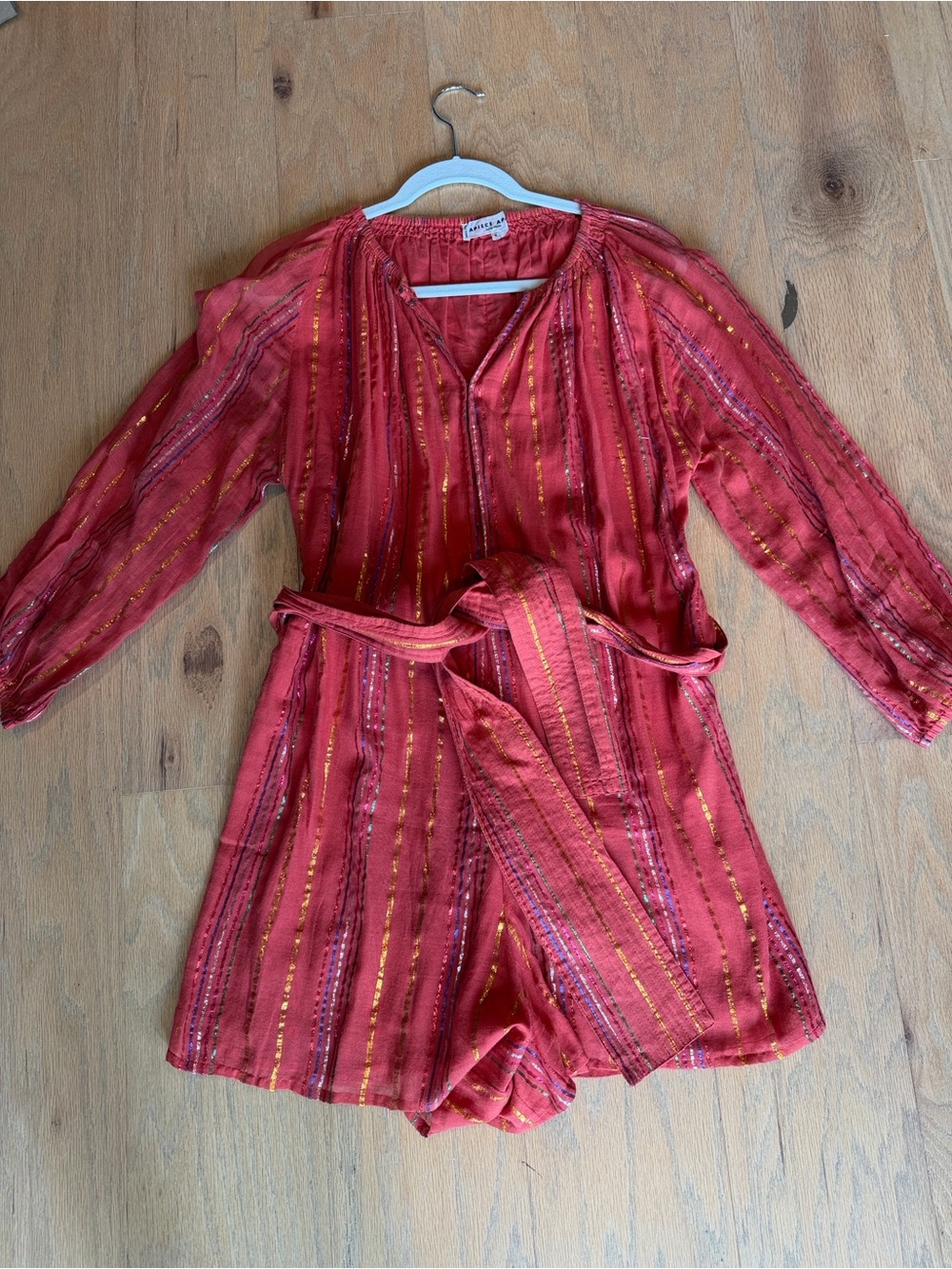 Apiece Apart Red Lurex Striped Romper